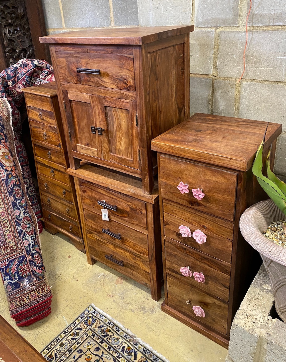 Four Indonesian hardwood chests, largest width 60cm, depth 40cm, height 70cm